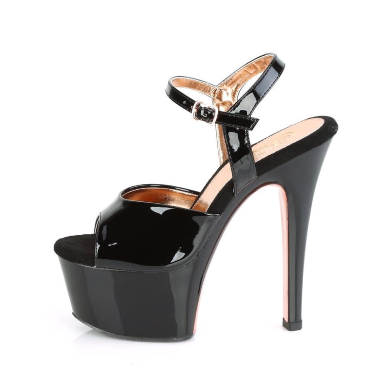 Pleaser Aspire-609TT Women's Platform Heels Sandals Black / Rose Gold | NZ DPCEKX