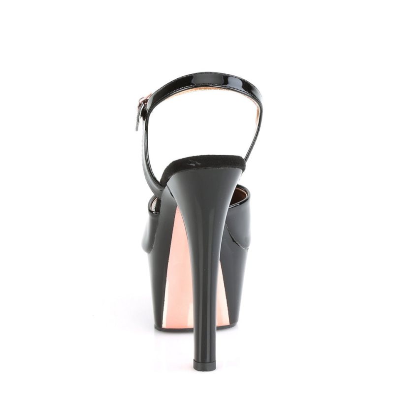 Pleaser Aspire-609TT Women's Platform Heels Sandals Black / Rose Gold | NZ DPCEKX