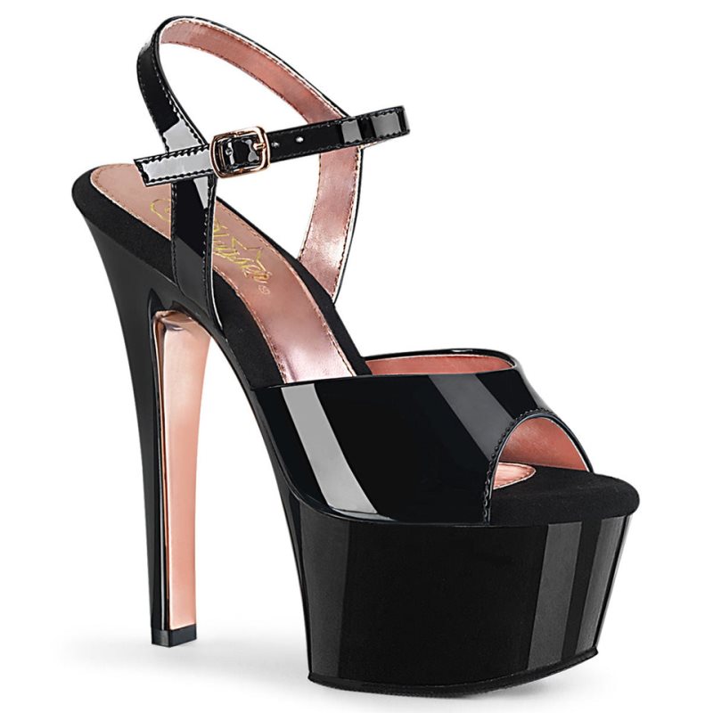 Pleaser Aspire-609TT Women\'s Platform Heels Sandals Black / Rose Gold | NZ DPCEKX