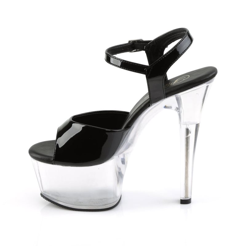 Pleaser Aspire-609 Women's Platform Heels Sandals Black / Clear | NZ SPJBFM