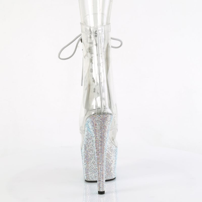 Pleaser Bejeweled-1021C-7 Women's Heels Boots Silver / Clear | NZ UDCZVY