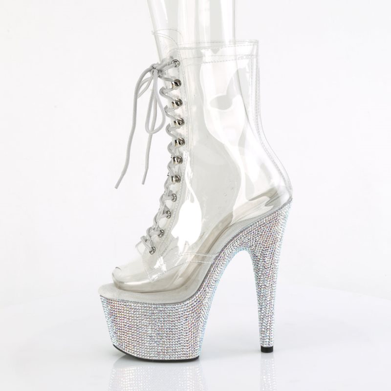 Pleaser Bejeweled-1021C-7 Women's Heels Boots Silver / Clear | NZ UDCZVY