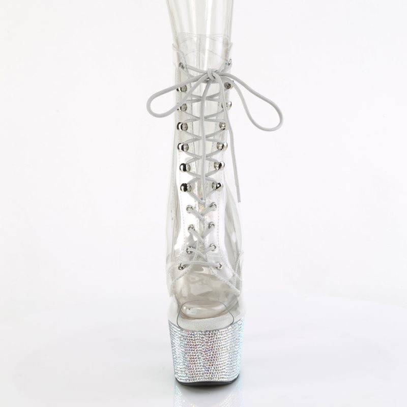 Pleaser Bejeweled-1021C-7 Women's Heels Boots Silver / Clear | NZ UDCZVY