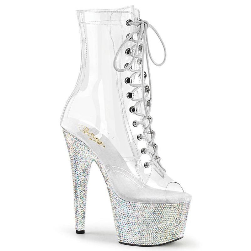 Pleaser Bejeweled-1021C-7 Women\'s Heels Boots Silver / Clear | NZ UDCZVY