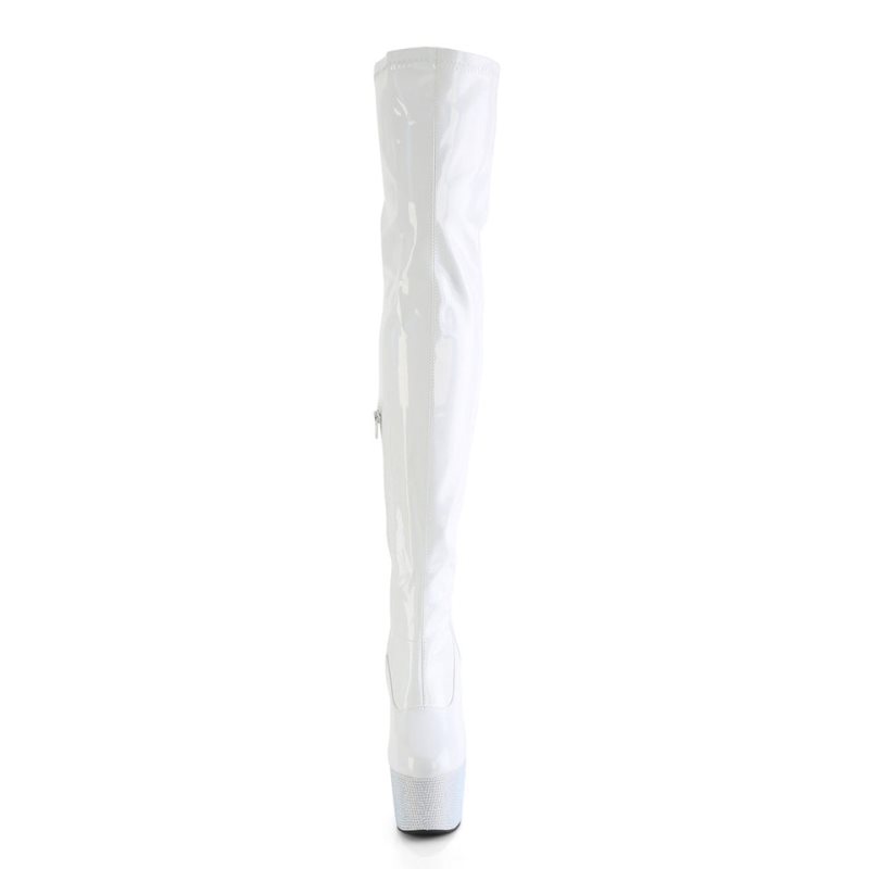 Pleaser Bejeweled-3000-7 Women's Thigh High Boots White | NZ DMOJQU