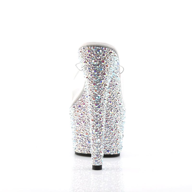 Pleaser Bejeweled-701MS Women's Platform Slides Silver / Clear | NZ VDXQHS