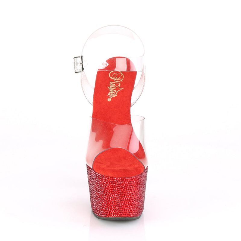 Pleaser Bejeweled-708DM Women's Platform Heels Sandals Red / Clear | NZ SHIFXU