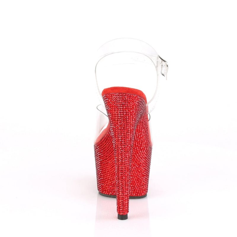 Pleaser Bejeweled-708DM Women's Platform Heels Sandals Red / Clear | NZ SHIFXU