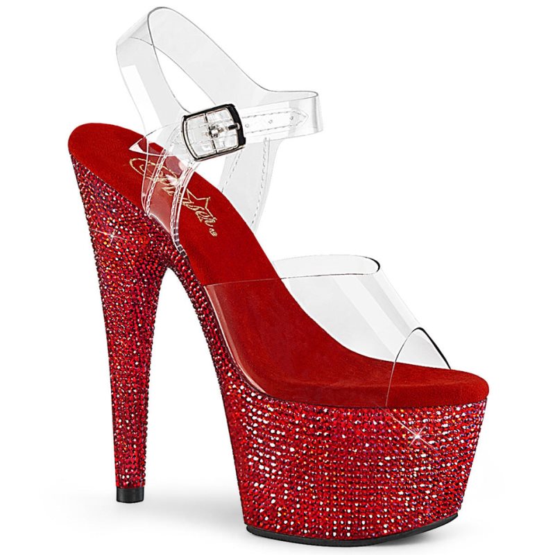 Pleaser Bejeweled-708DM Women\'s Platform Heels Sandals Red / Clear | NZ SHIFXU