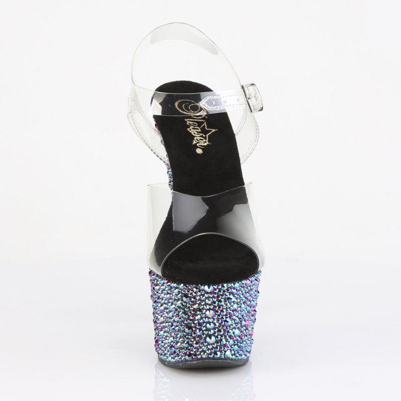 Pleaser Bejeweled-708MS Women's Platform Heels Sandals Black Multicolor / Clear | NZ EDMFPQ