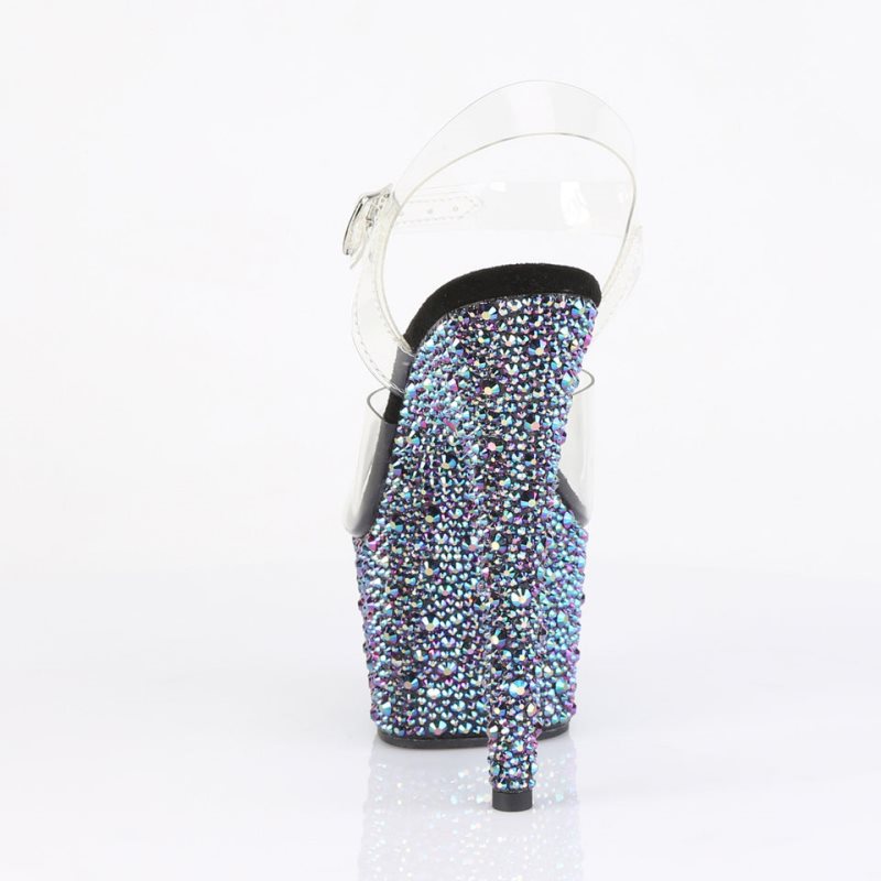 Pleaser Bejeweled-708MS Women's Platform Heels Sandals Black Multicolor / Clear | NZ EDMFPQ