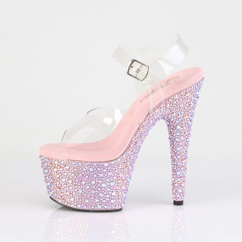 Pleaser Bejeweled-708MS Women's Platform Heels Sandals Pink / Clear | NZ HOTMBK