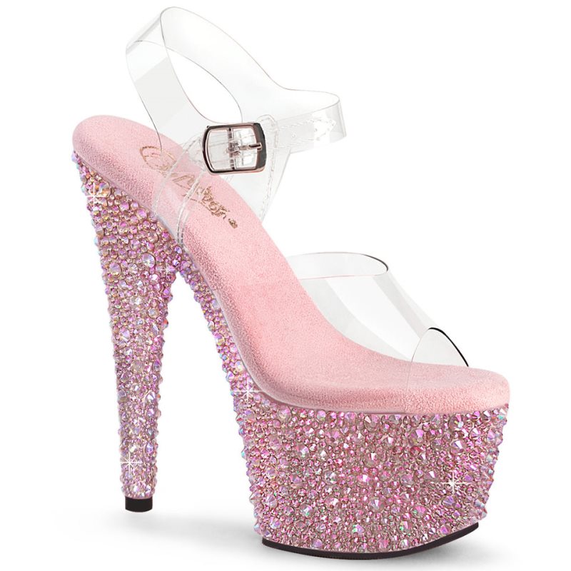 Pleaser Bejeweled-708MS Women\'s Platform Heels Sandals Pink / Clear | NZ HOTMBK