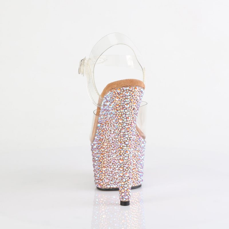 Pleaser Bejeweled-708MS Women's Platform Heels Sandals Rose Gold / Clear | NZ UOGAQZ