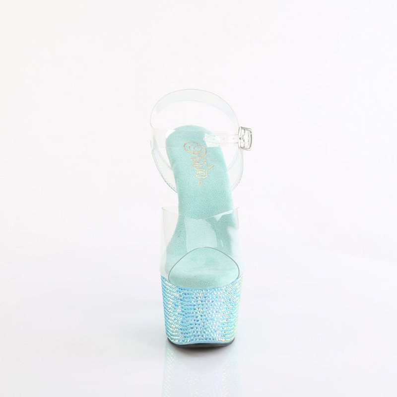 Pleaser Bejeweled-708RRS Women's Platform Heels Sandals Turquoise / Clear | NZ HRIKCZ