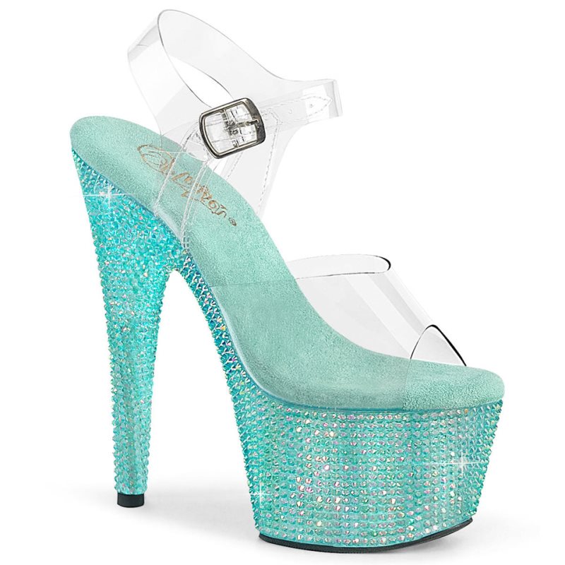 Pleaser Bejeweled-708RRS Women\'s Platform Heels Sandals Turquoise / Clear | NZ HRIKCZ