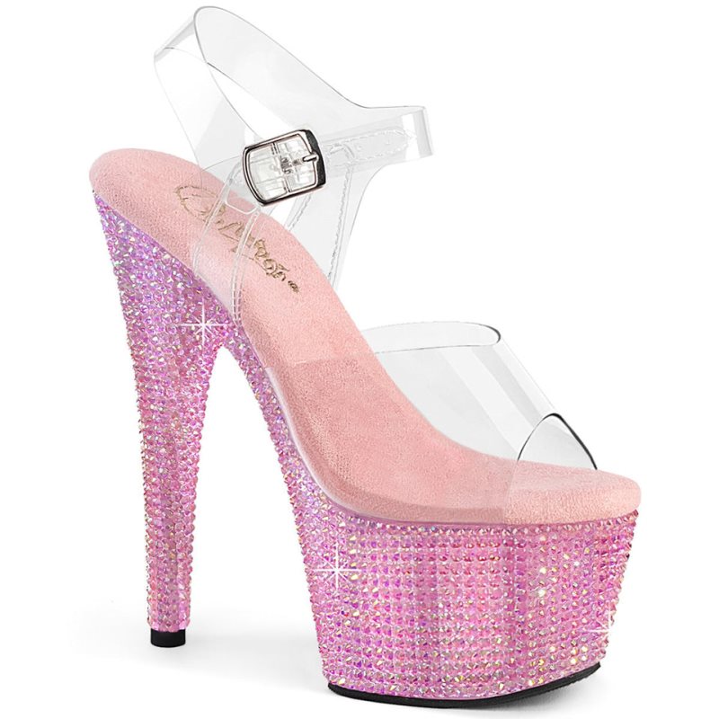 Pleaser Bejeweled-708RRS Women\'s Platform Heels Sandals Pink / Clear | NZ MRIYTV