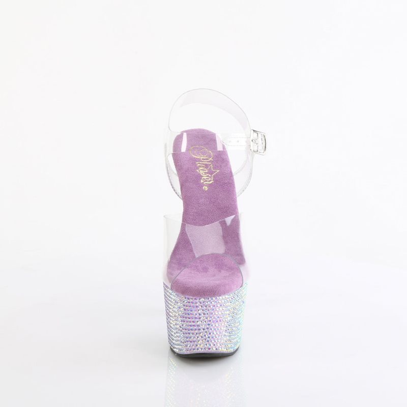 Pleaser Bejeweled-708RRS Women's Platform Heels Sandals Purple / Clear | NZ MIGFAV