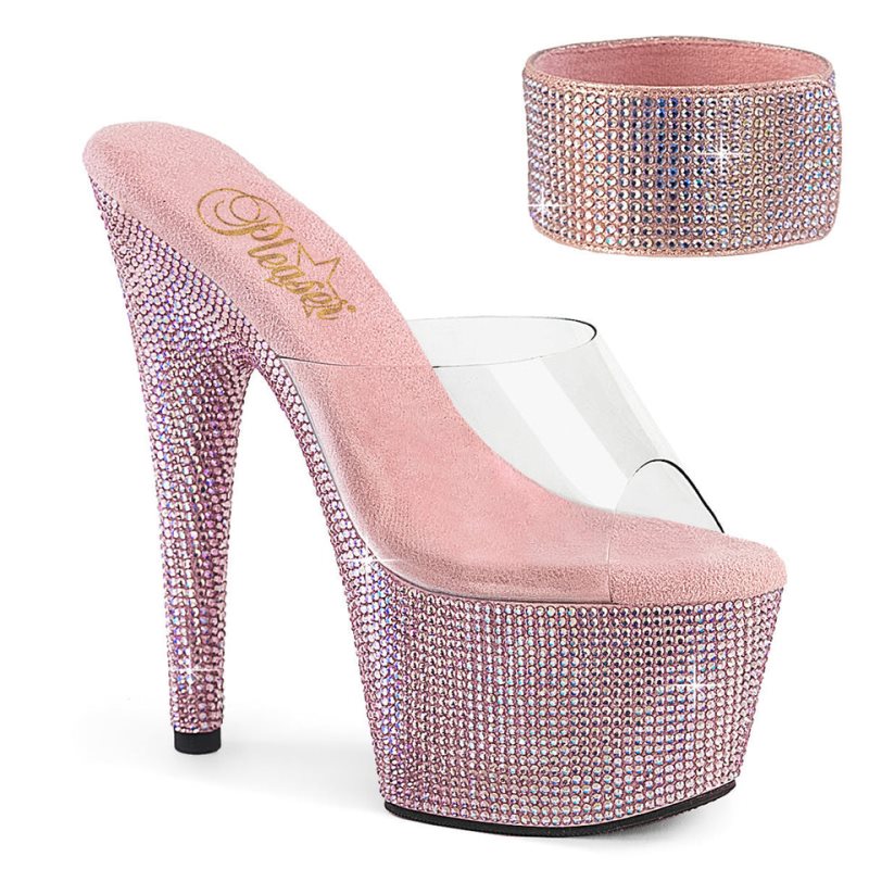 Pleaser Bejeweled-712RS Women\'s Platform Slides Pink / Clear | NZ GNQROE