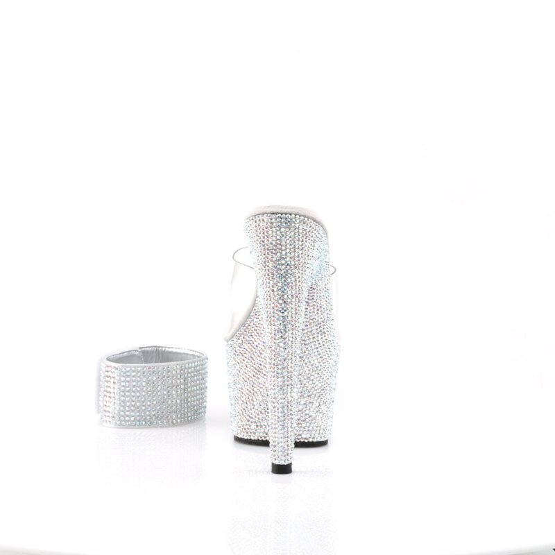 Pleaser Bejeweled-712RS Women's Platform Slides Silver / Clear | NZ EQKIUO