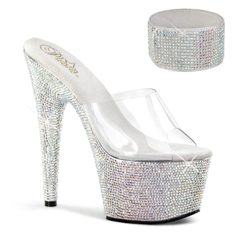 Pleaser Bejeweled-712RS Women\'s Platform Slides Silver / Clear | NZ EQKIUO