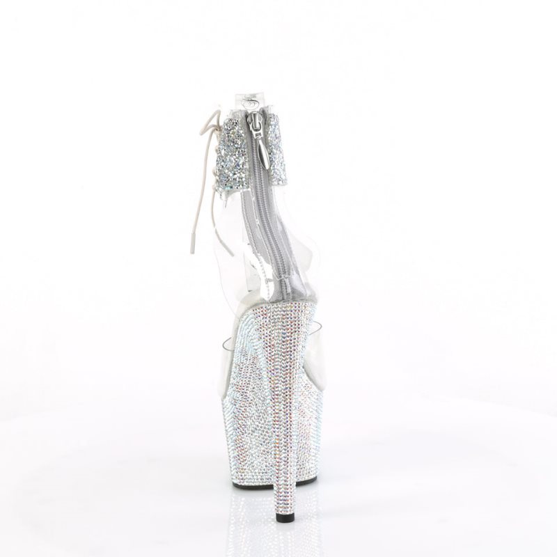 Pleaser Bejeweled-724RS-02 Women's Platform Heels Sandals Silver / Clear | NZ JPAYXI