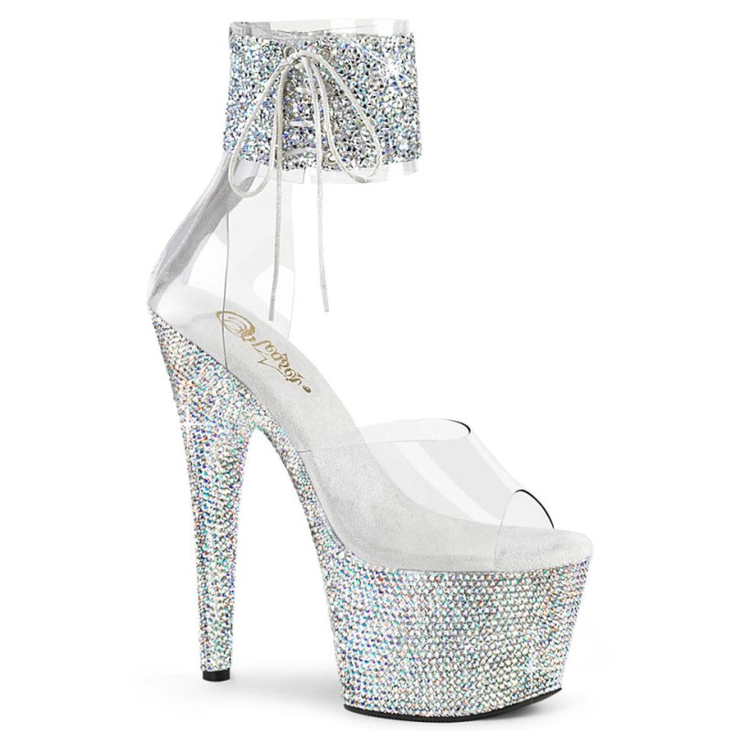 Pleaser Bejeweled-724RS-02 Women\'s Platform Heels Sandals Silver / Clear | NZ JPAYXI