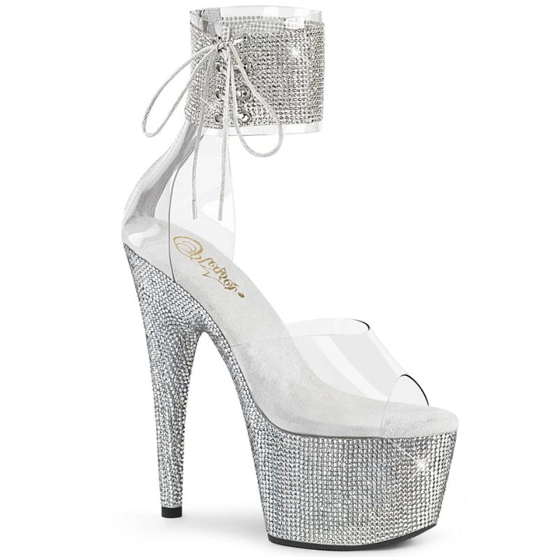 Pleaser Bejeweled-724RS Women\'s Platform Heels Sandals Silver / Clear | NZ REWBTU