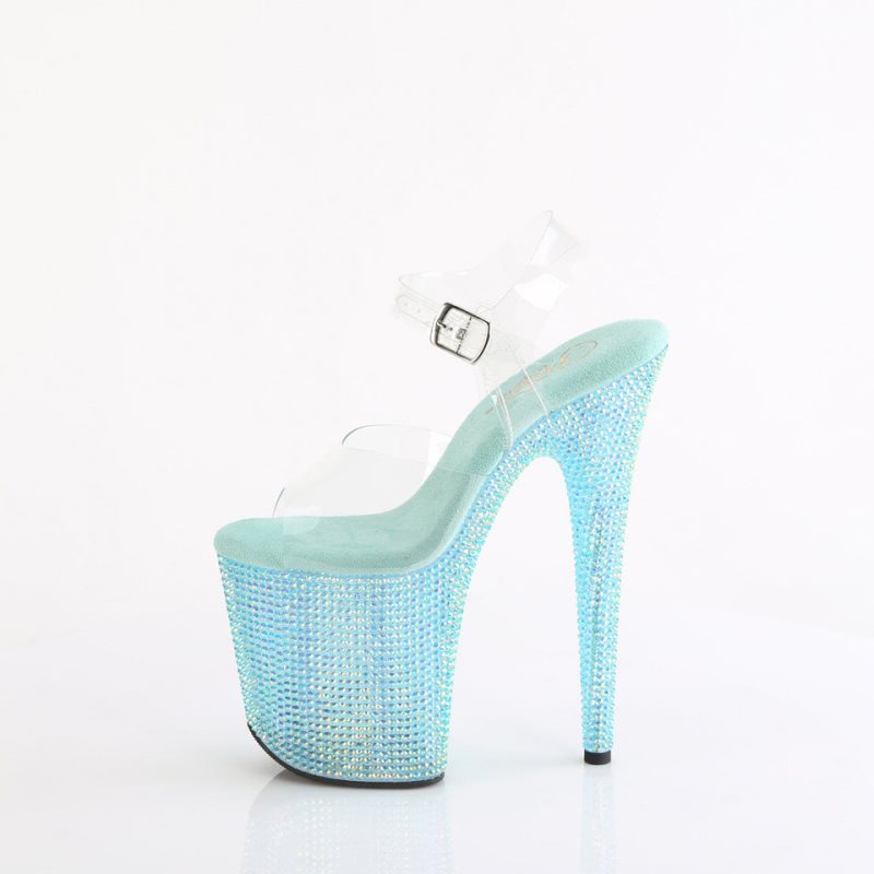 Pleaser Bejeweled-808RRS Women's Platform Heels Sandals Blue / Clear | NZ FVCNYK