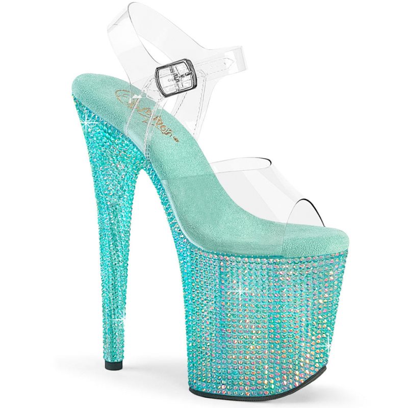 Pleaser Bejeweled-808RRS Women\'s Platform Heels Sandals Blue / Clear | NZ FVCNYK