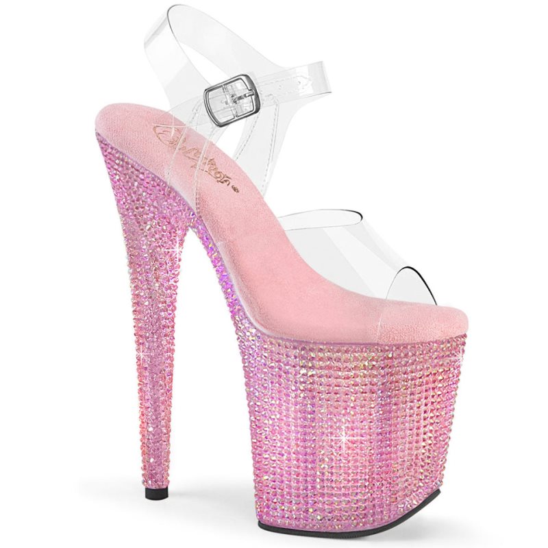 Pleaser Bejeweled-808RRS Women\'s Platform Heels Sandals Pink / Clear | NZ YOXFCH