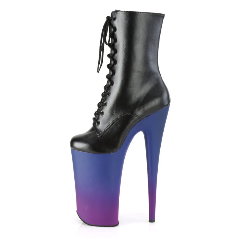 Pleaser Beyond-1020BP Vegan Leather Women's Heels Boots Black / Blue | NZ ZJGYMV