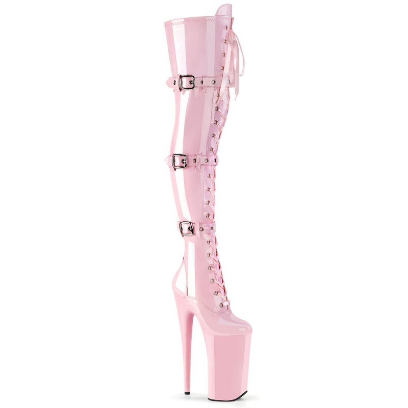 Pleaser Beyond-3028 Women\'s Thigh High Boots Pink | NZ VHGAFQ