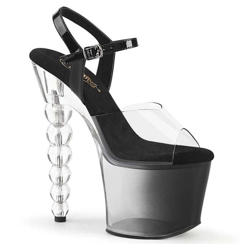 Pleaser Bliss-708-1BC Women\'s Platform Heels Sandals Black / Clear | NZ WKHRGV