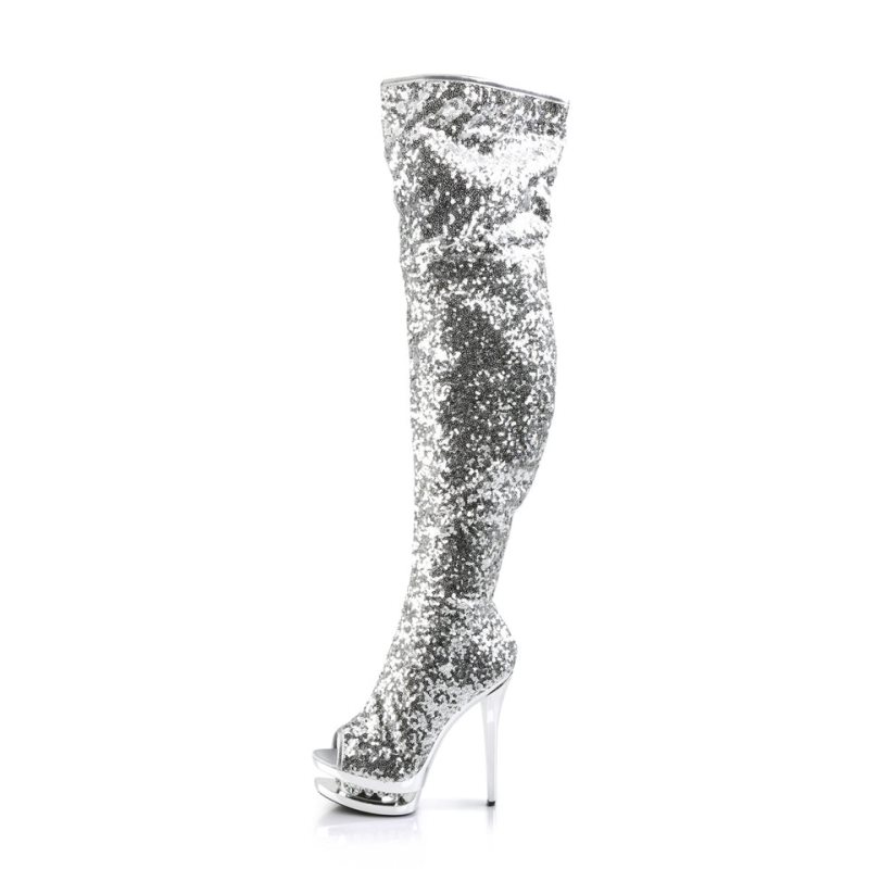 Pleaser Blondie-R-3011 Women's Thigh High Boots Silver | NZ SRNBMV