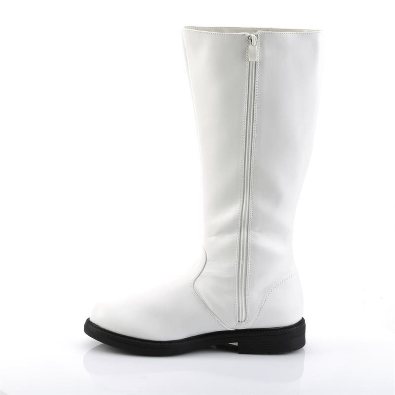 Pleaser Captain-100 Vegan Leather Men's Knee-high Boots White | NZ HZNOCM