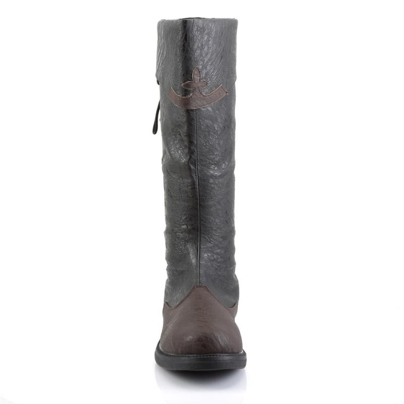 Pleaser Captain-110 Men's Knee-high Boots Black / Brown | NZ UPHWLZ