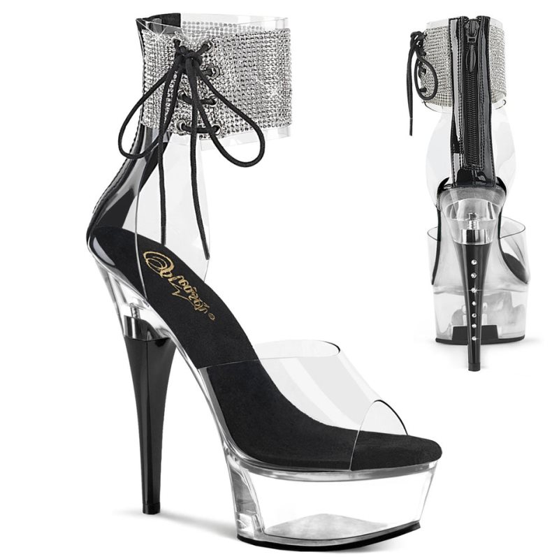 Pleaser Captiva-624RS Women\'s Platform Heels Sandals Black / Clear | NZ XEPTGF