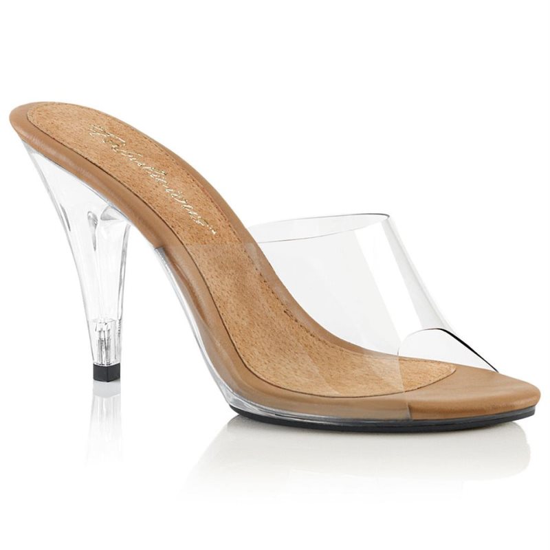 Pleaser Caress-401 Women\'s Slides Beige / Clear | NZ IYKVHU