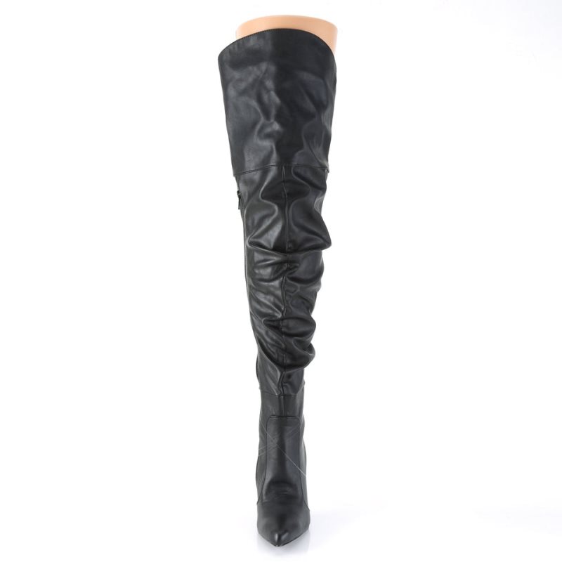 Pleaser Classique-3011 Vegan Leather Women's Thigh High Boots Black | NZ LMWUKG