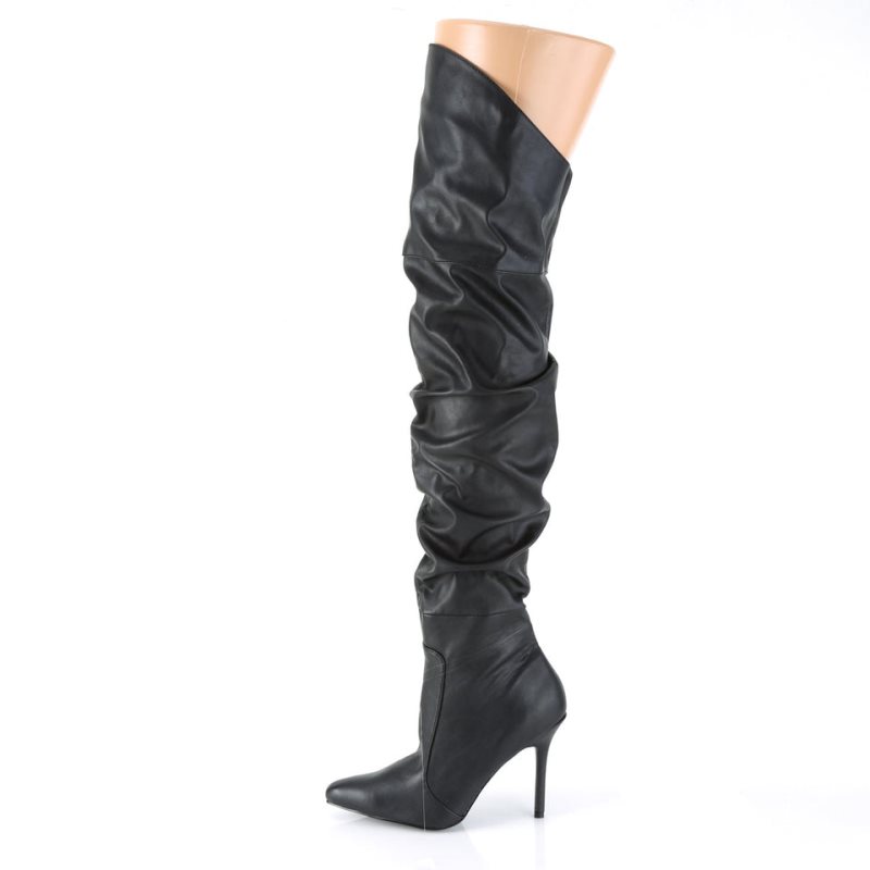 Pleaser Classique-3011 Vegan Leather Women's Thigh High Boots Black | NZ LMWUKG