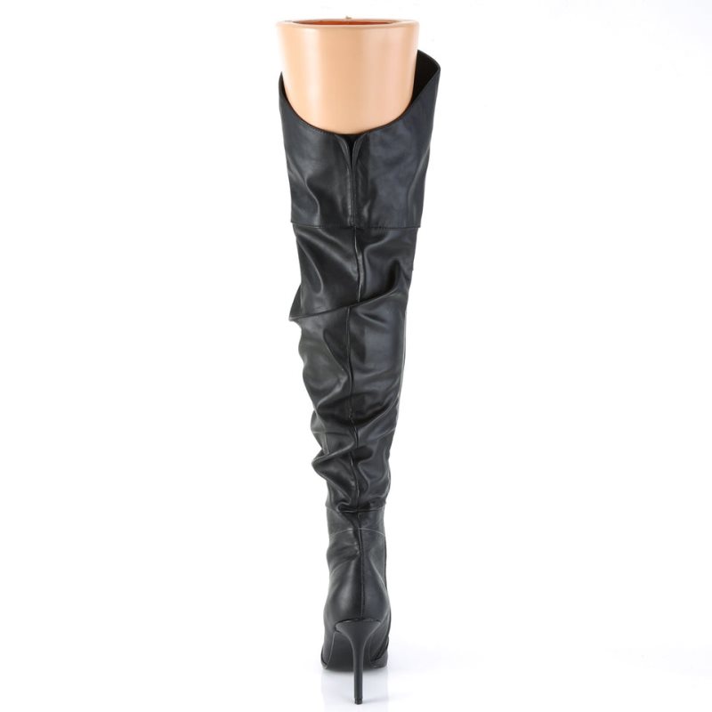 Pleaser Classique-3011 Vegan Leather Women's Thigh High Boots Black | NZ LMWUKG