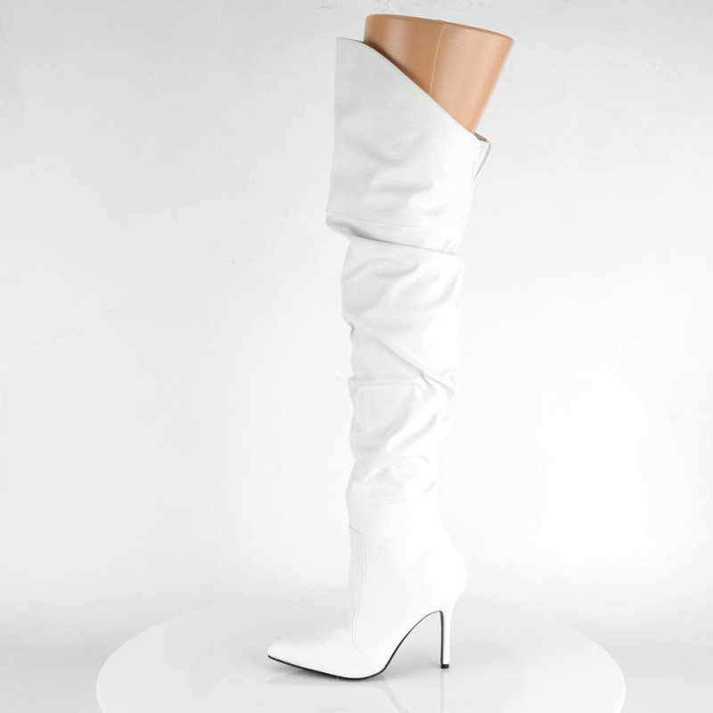 Pleaser Classique-3011 Vegan Leather Women's Thigh High Boots White | NZ ESVKLN