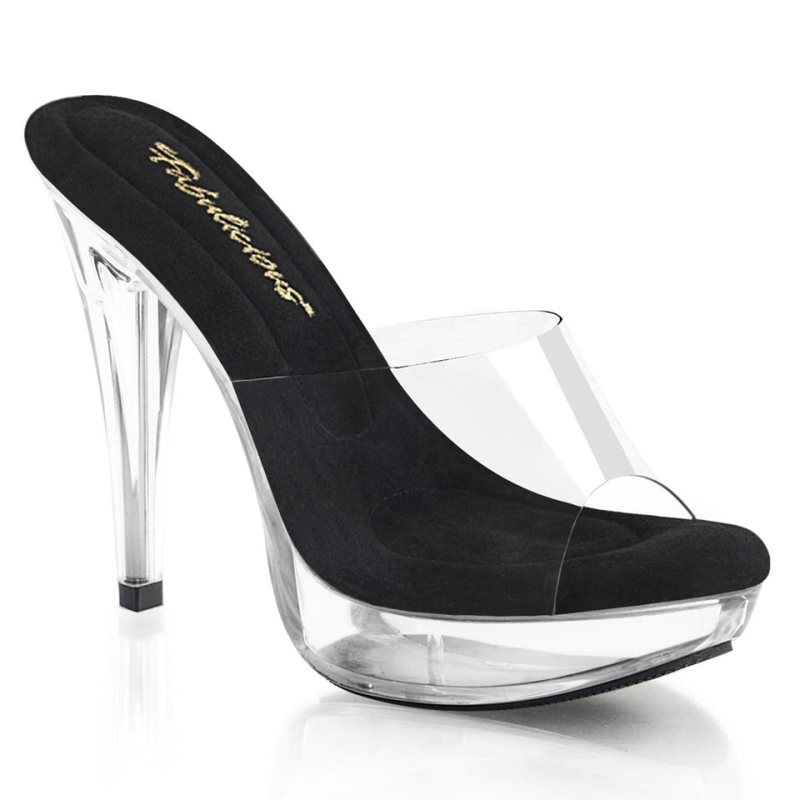 Pleaser Cocktail-501 Women\'s Platform Slides Black / Clear | NZ NXDTRK