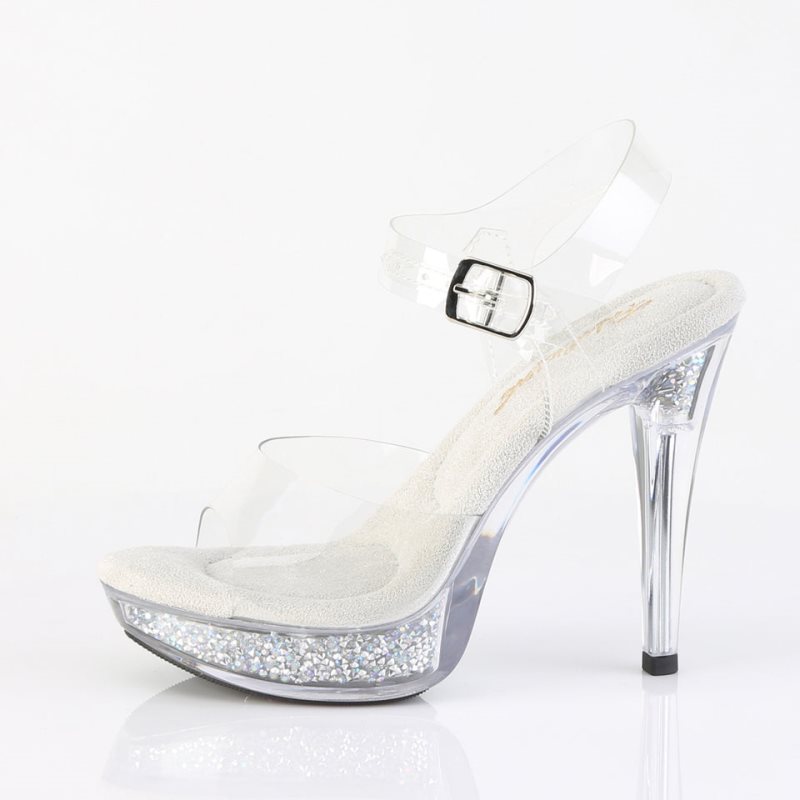 Pleaser Cocktail-508RSI Rhinestones Women's Platform Heels Sandals Silver / Clear | NZ PFGTUS