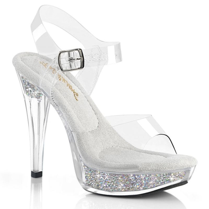 Pleaser Cocktail-508RSI Rhinestones Women\'s Platform Heels Sandals Silver / Clear | NZ PFGTUS