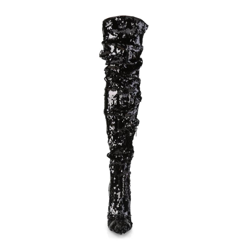 Pleaser Courtly-3011 Women's Thigh High Boots Black | NZ PMKOIQ