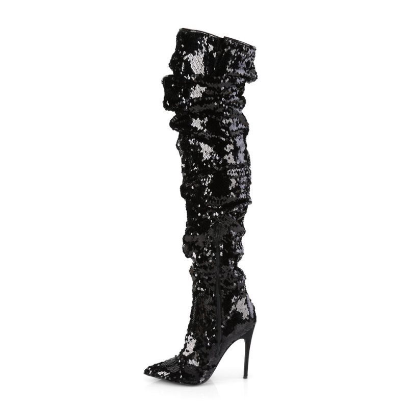 Pleaser Courtly-3011 Women's Thigh High Boots Black | NZ PMKOIQ