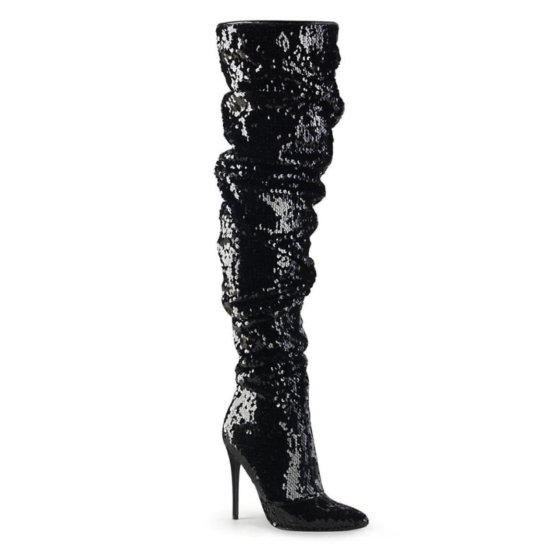 Pleaser Courtly-3011 Women\'s Thigh High Boots Black | NZ PMKOIQ