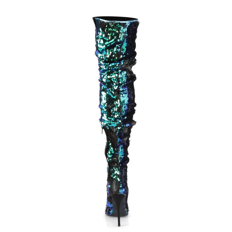 Pleaser Courtly-3011 Women's Thigh High Boots Green | NZ ZANPKO